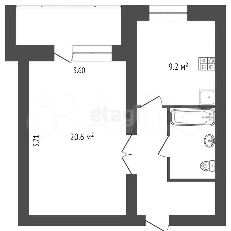 1-к. квартира, 40,7 м, 3/10 эт. - Фото 1