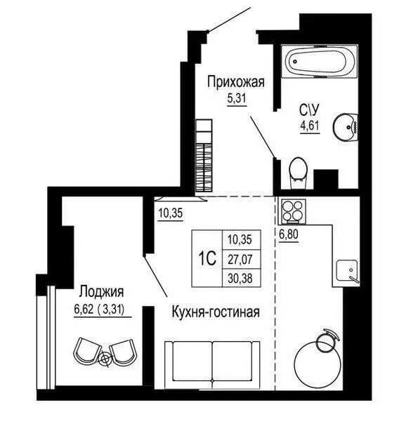 Квартира-студия: Ростов-на-Дону, Привокзальная улица, 3 (33 м) - Фото 1