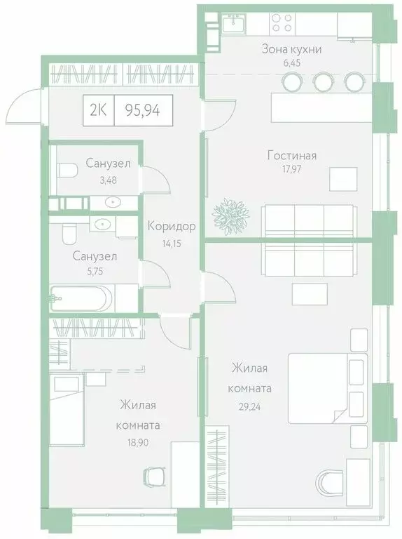 2-комнатная квартира: Хабаровск, Доступный переулок, 14 (95.94 м) - Фото 0
