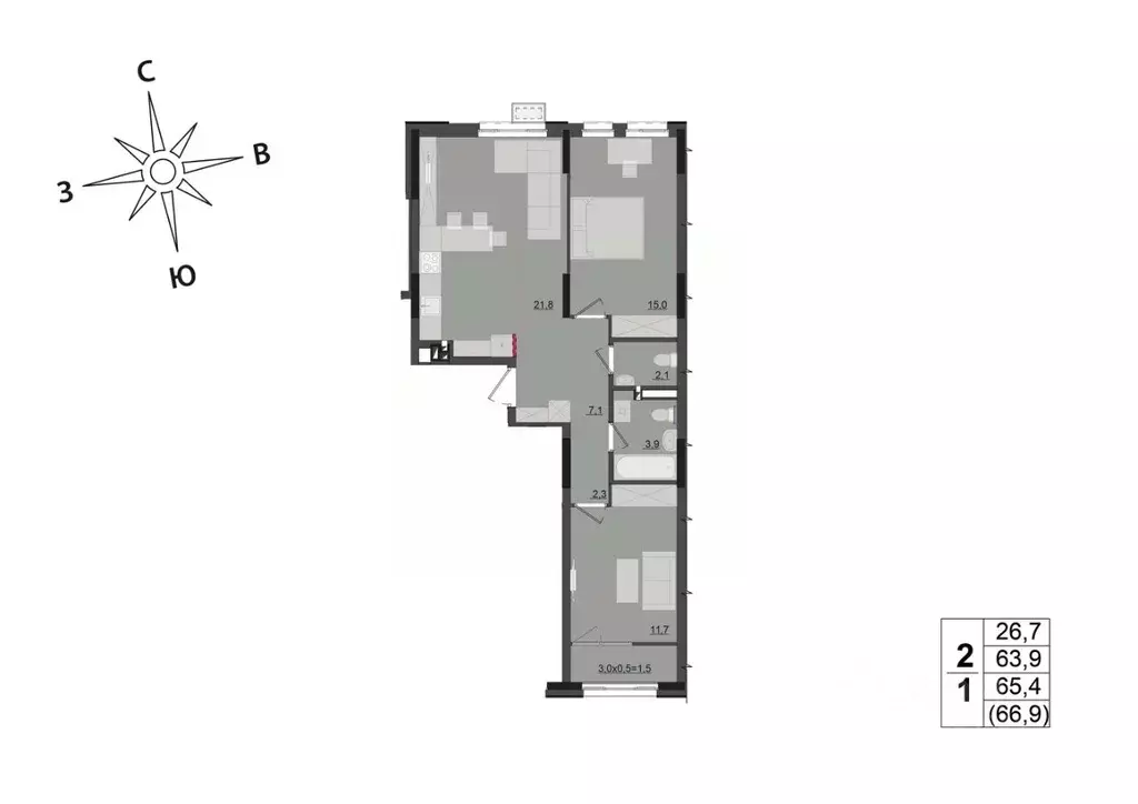 2-к кв. Удмуртия, Ижевск ул. Леваневского (65.4 м) - Фото 0