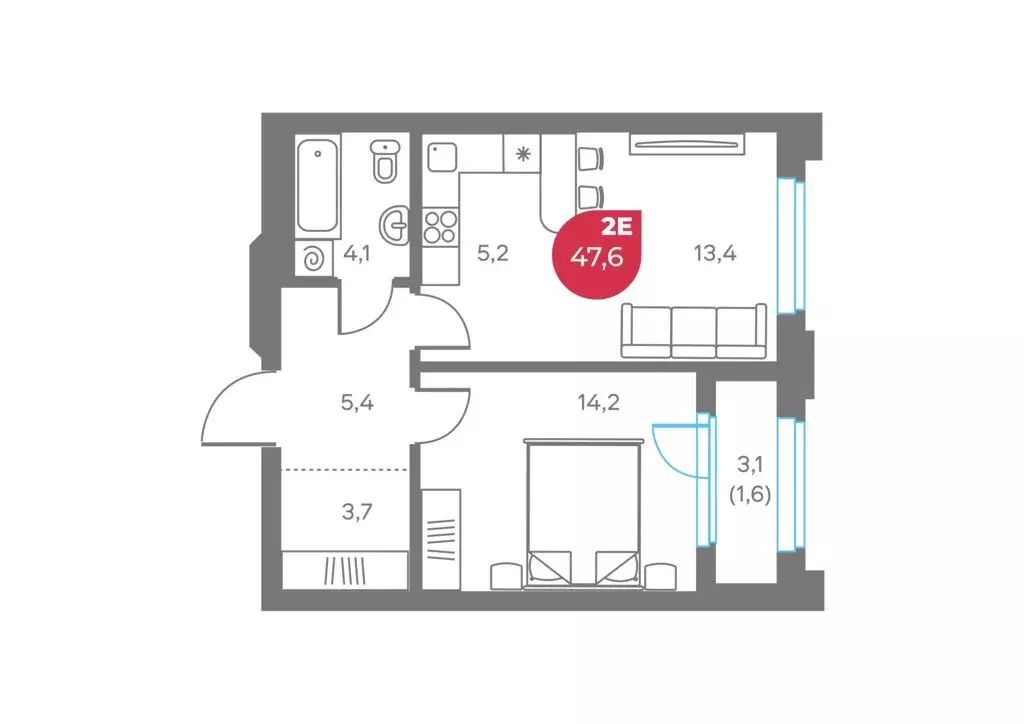 2-комнатная квартира: Пермь, Советская улица, 16А (47.6 м) - Фото 1