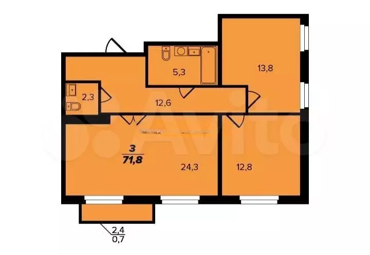 3-к. квартира, 73 м, 4/9 эт. - Фото 0