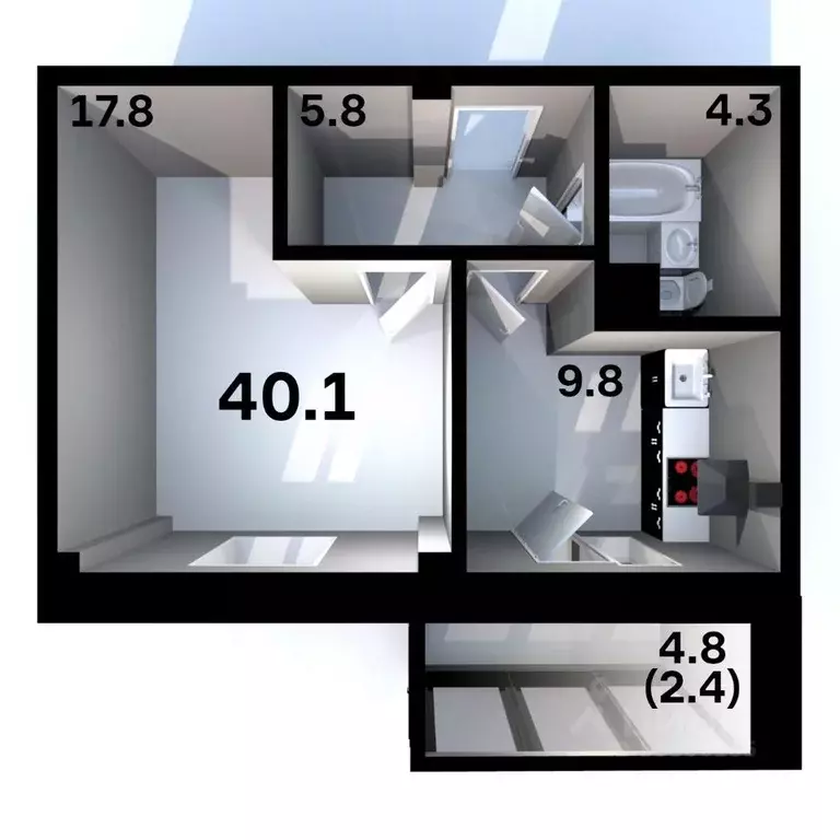1-к кв. Псковская область, Псков Пароменская ул., 28 (40.1 м) - Фото 1