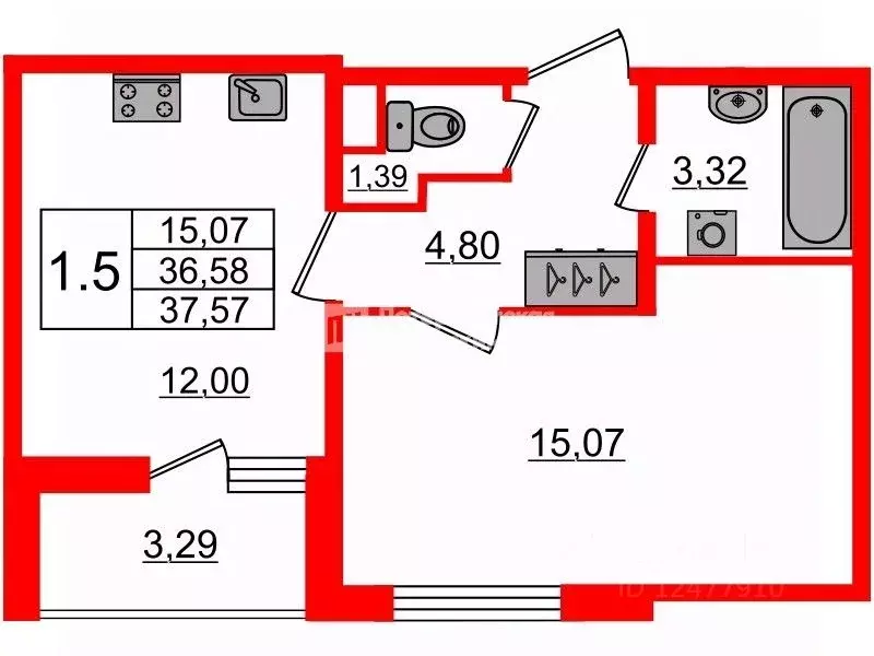 1-к кв. Санкт-Петербург Новолитовская ул., 14 (35.9 м) - Фото 2