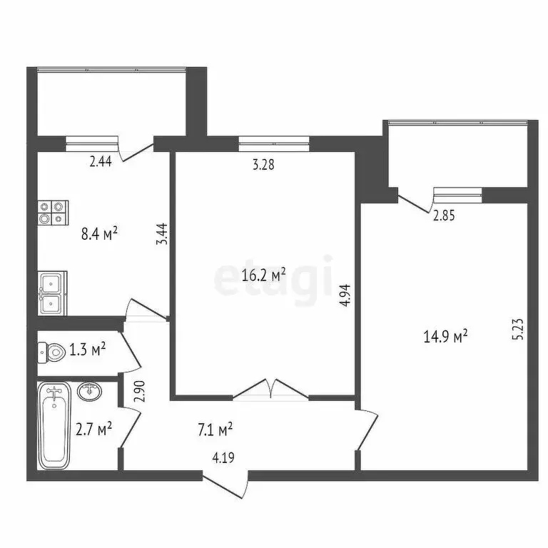 2-комнатная квартира: Тюмень, Лесопарковая улица, 13А (57 м) - Фото 0