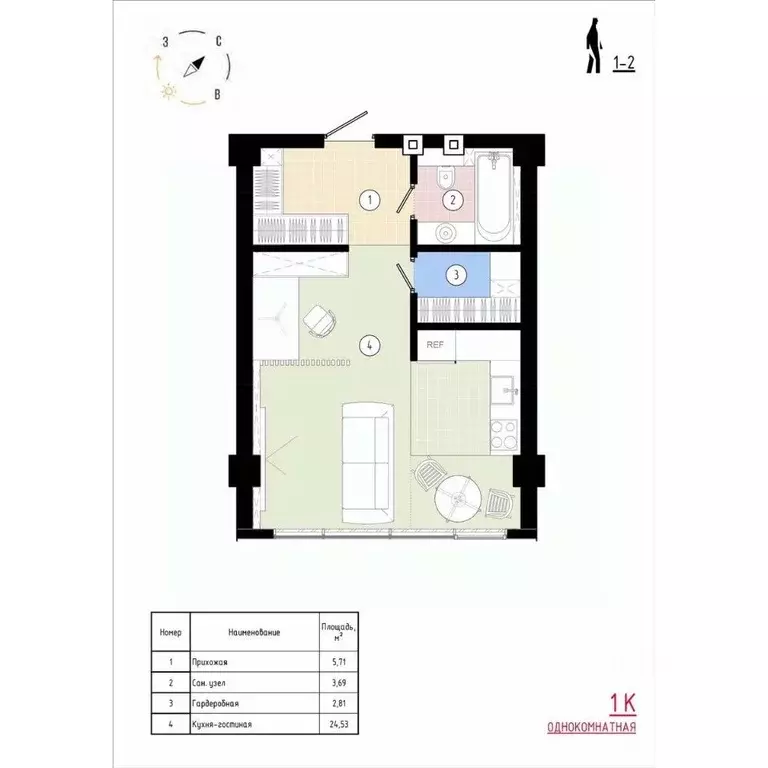 1-к кв. Приморский край, Владивосток Острогорный жилой комплекс (37.26 ... - Фото 1