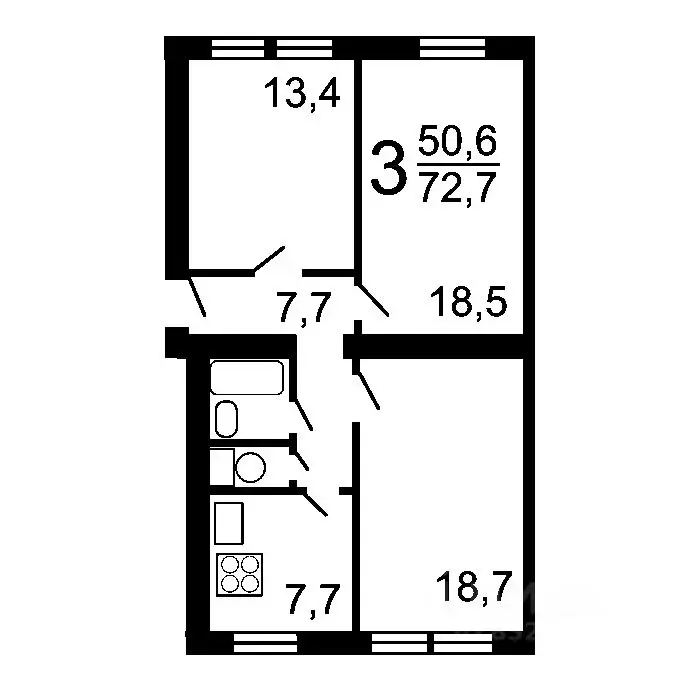 3-к кв. Москва ул. Металлургов, 60К2 (71.8 м) - Фото 2