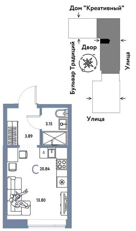 Квартира-студия: Тюмень, улица Андрея Кореневского, 5к1 (20.84 м) - Фото 0
