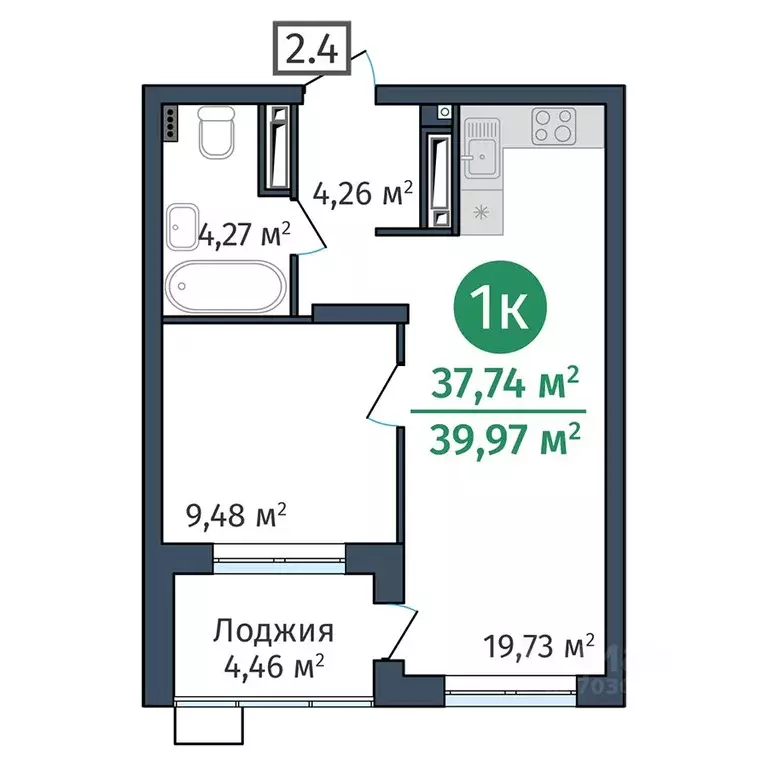 1-к кв. Тюменская область, Тюмень ул. Краснооктябрьская, 12 (37.74 м) - Фото 0