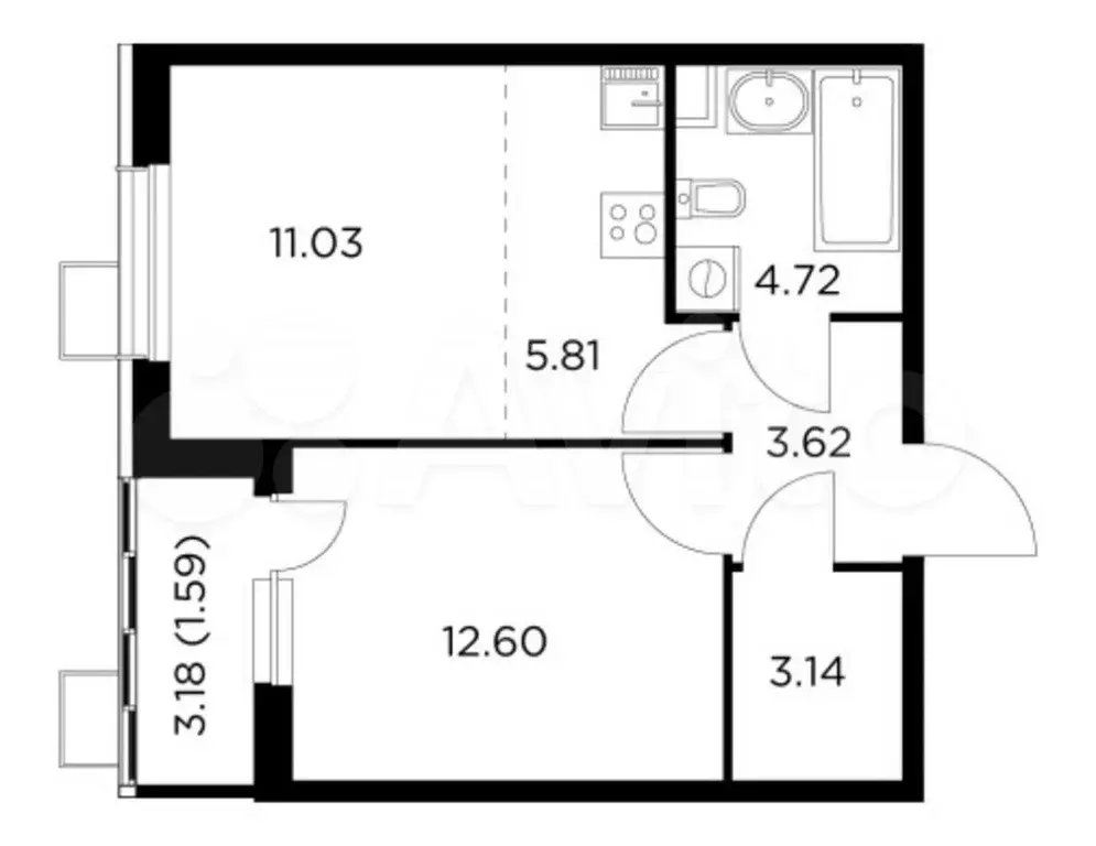2-к. квартира, 42,5 м, 7/13 эт. - Фото 0