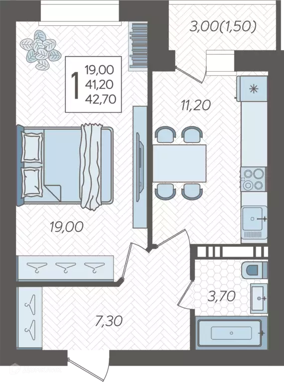 Продаётся 1-к квартира, 42.7 м - Фото 0
