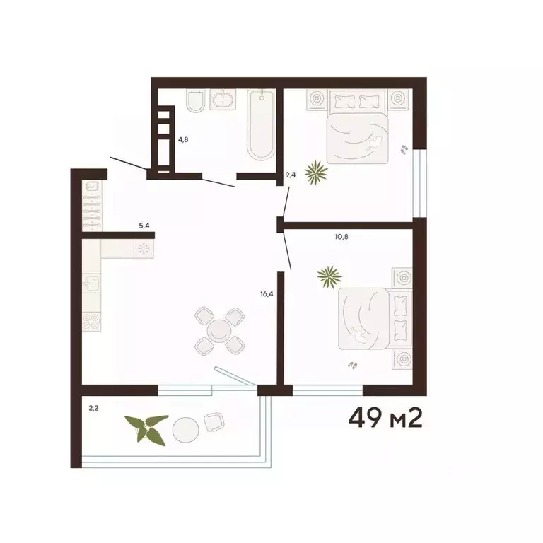 2-к кв. Приморский край, Владивосток Луговая ул. (49.0 м) - Фото 1