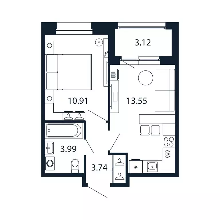 1-комнатная квартира: Новоселье, Центральная улица, 30к1 (31.9 м) - Фото 1