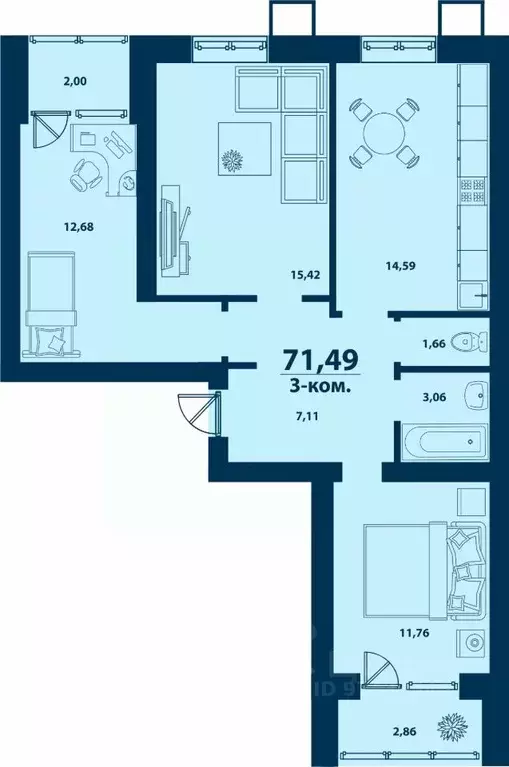 3-к кв. Башкортостан, Уфа городской округ, д. Ветошниково Город ... - Фото 1