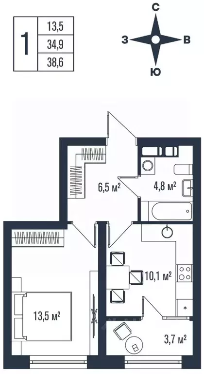 1-к кв. Приморский край, Владивосток Бам мкр,  (38.6 м) - Фото 1