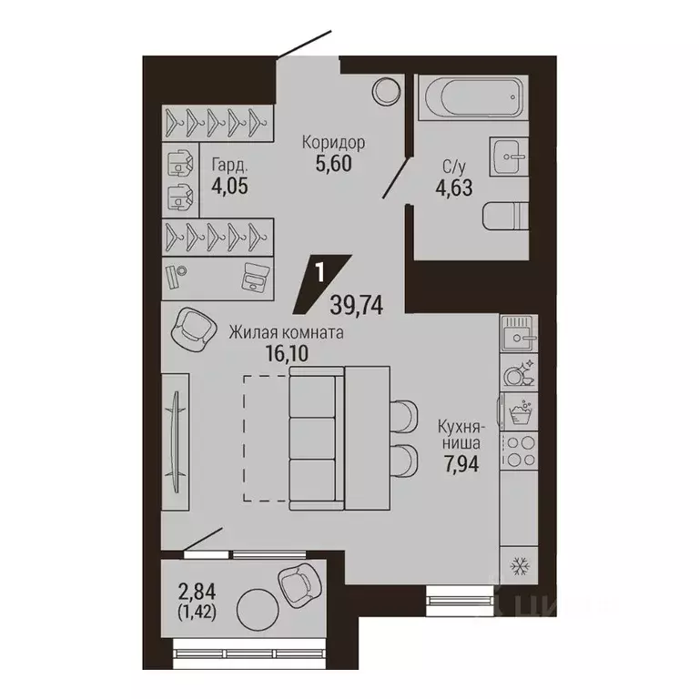 1-к кв. Свердловская область, Екатеринбург Центральный жилрайон, Дом 7 ... - Фото 1