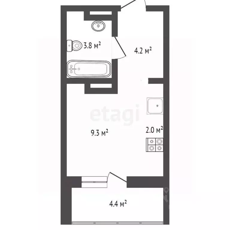 Студия Тюменская область, Тюмень ул. Республики, 204к19 (21.5 м) - Фото 2