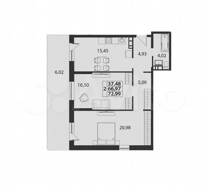 2-к. квартира, 73 м, 1/7 эт. - Фото 1