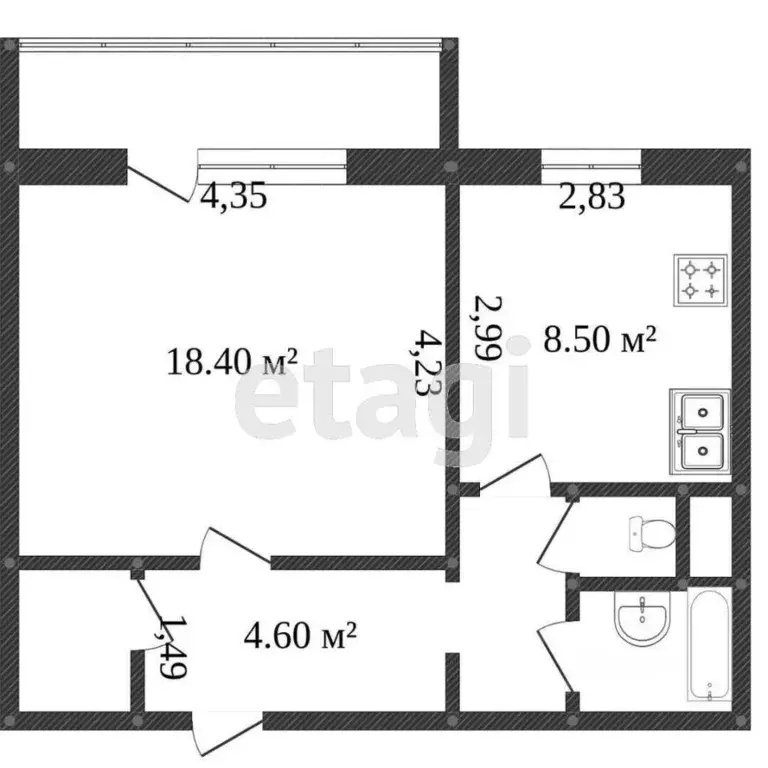 1-к кв. Ямало-Ненецкий АО, Новый Уренгой Сибирская ул., 67 (40.1 м) - Фото 1