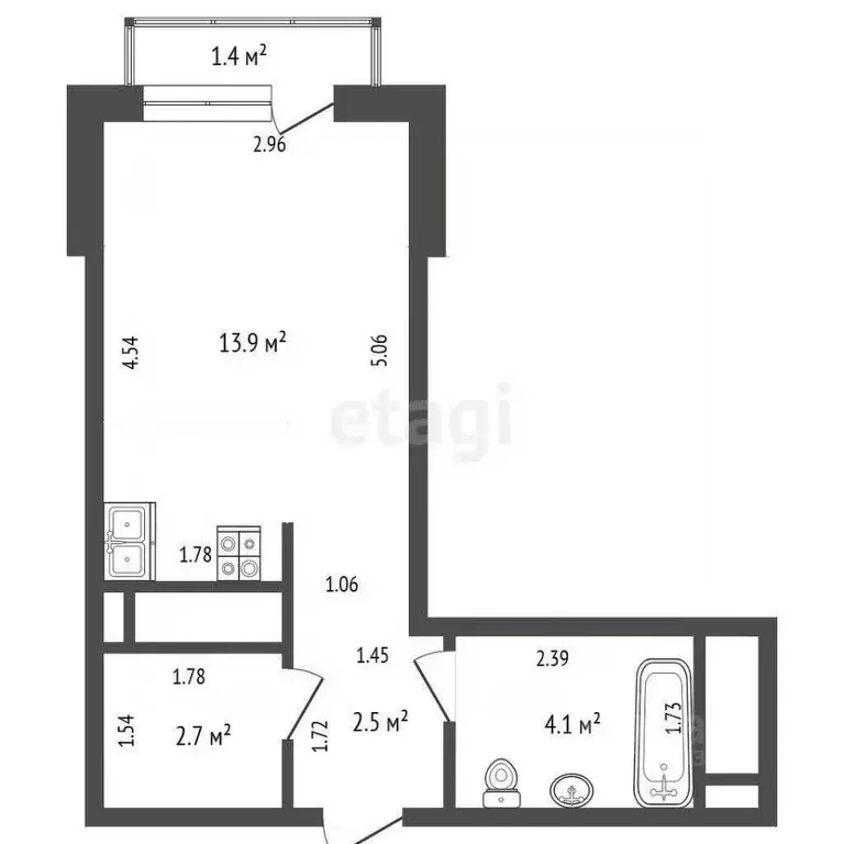 Студия Тюменская область, Тюмень ул. Андрея Приказнова, 7 (23.2 м) - Фото 2