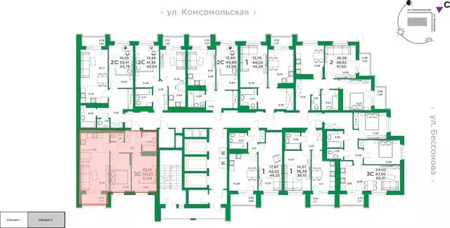 2-комнатная квартира: Уфа, Комсомольская улица, 8 (60.23 м) - Фото 1