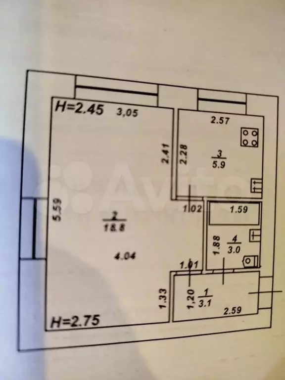 1-к. квартира, 30,8 м, 4/4 эт. - Фото 0