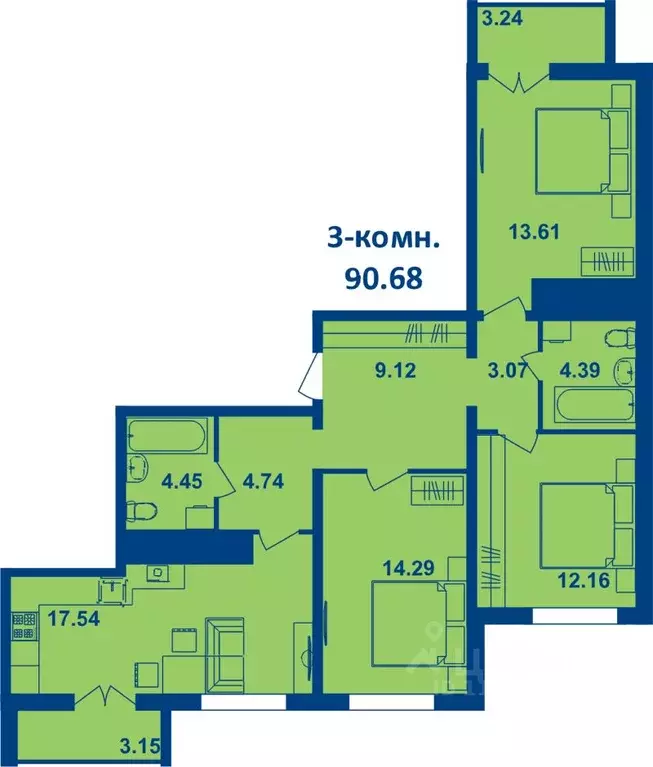 3-к кв. Костромская область, Кострома ул. Димитрова, 19 (87.2 м) - Фото 0