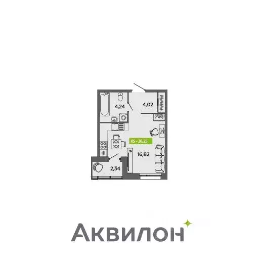 Студия Архангельская область, Архангельск 6-й мкр,  (26.25 м) - Фото 0