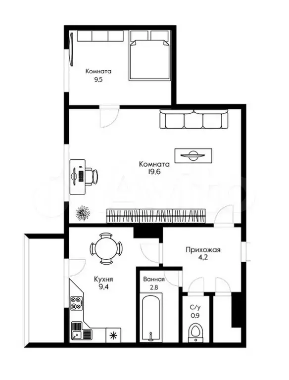 2-к. квартира, 52 м, 5/9 эт. - Фото 0