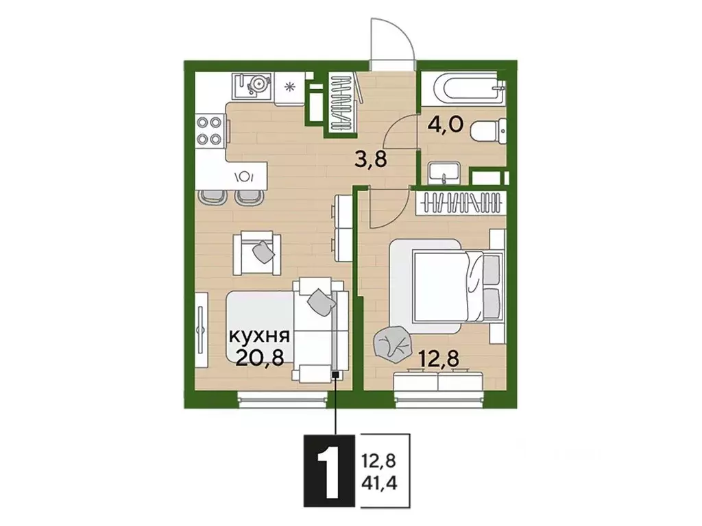 1-к кв. Краснодарский край, Краснодар Догма Парк мкр,  (41.4 м) - Фото 1