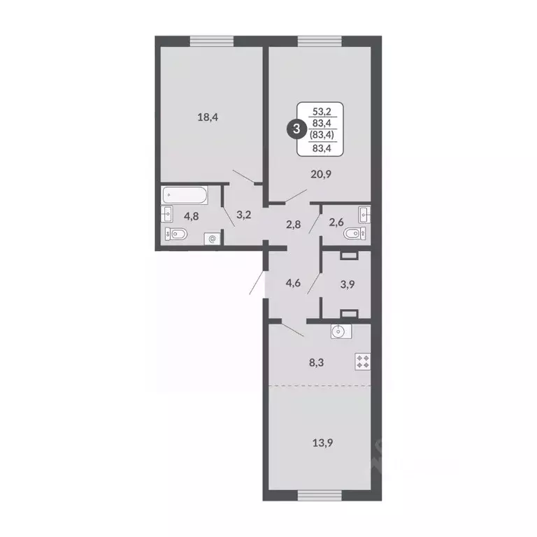 3-к кв. Кировская область, Киров Московская ул., 209 (83.4 м) - Фото 1