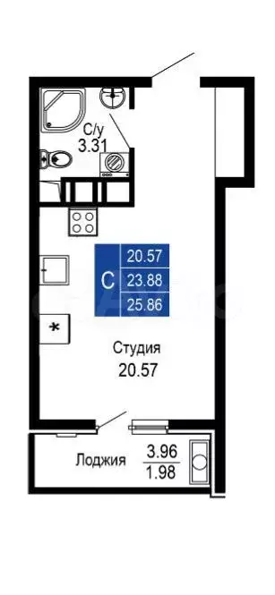 Квартира-студия, 20,6 м, 8/14 эт. - Фото 1