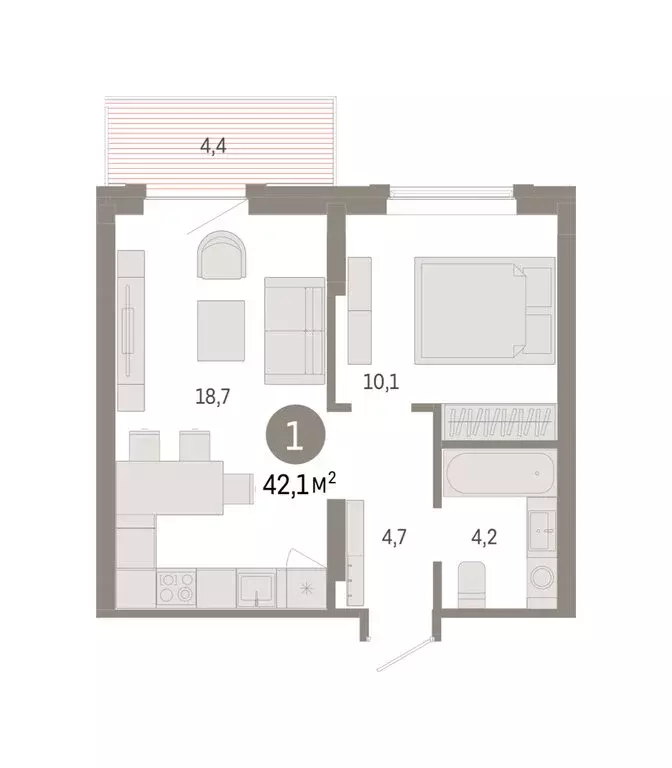 1-комнатная квартира: Омск, Кировский округ (42.09 м) - Фото 1