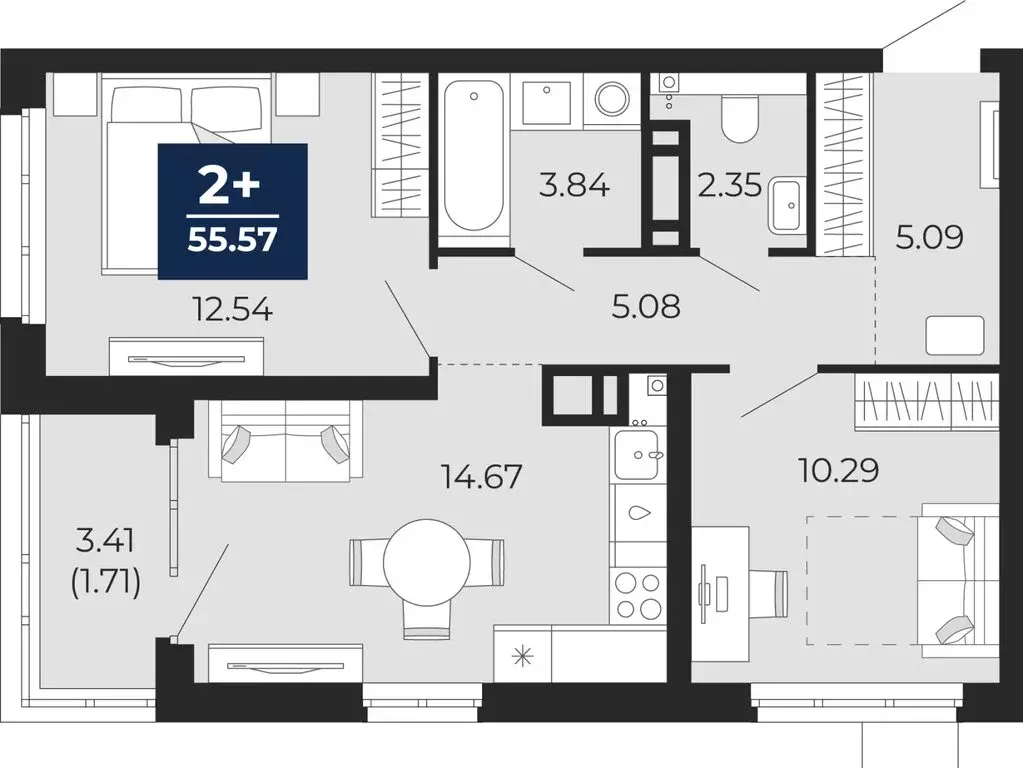 2-комнатная квартира: Тюмень, Арктическая улица, 16 (55.57 м) - Фото 0