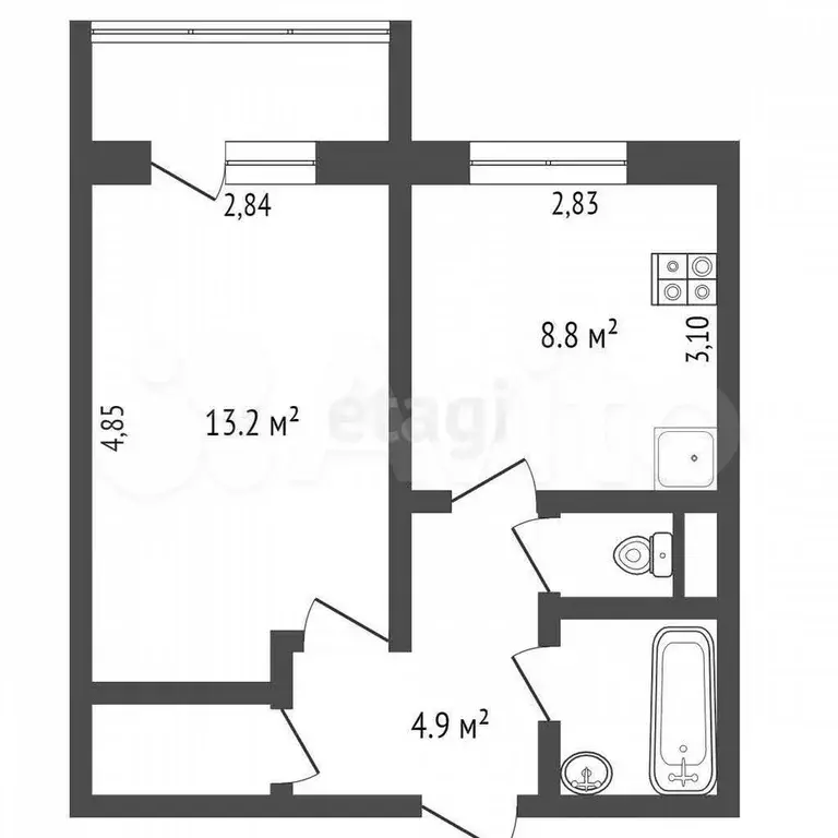 1-к. квартира, 33 м, 4/9 эт. - Фото 1