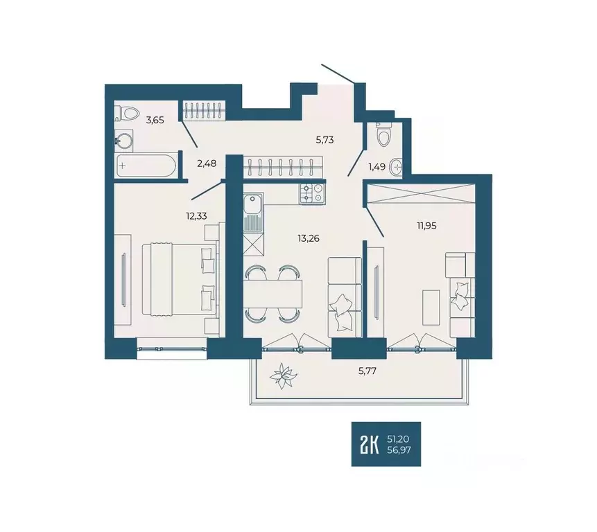 2-к кв. Пензенская область, Пенза ул. Тепличная, 55 (56.97 м) - Фото 1