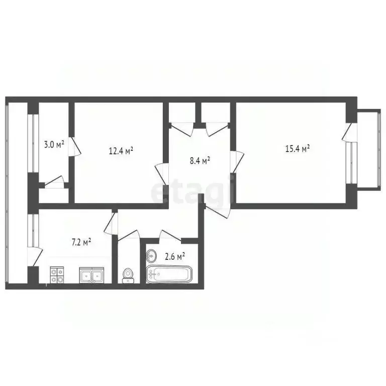 2-к кв. Севастополь ул. Ивана Голубца, 22 (53.8 м) - Фото 2