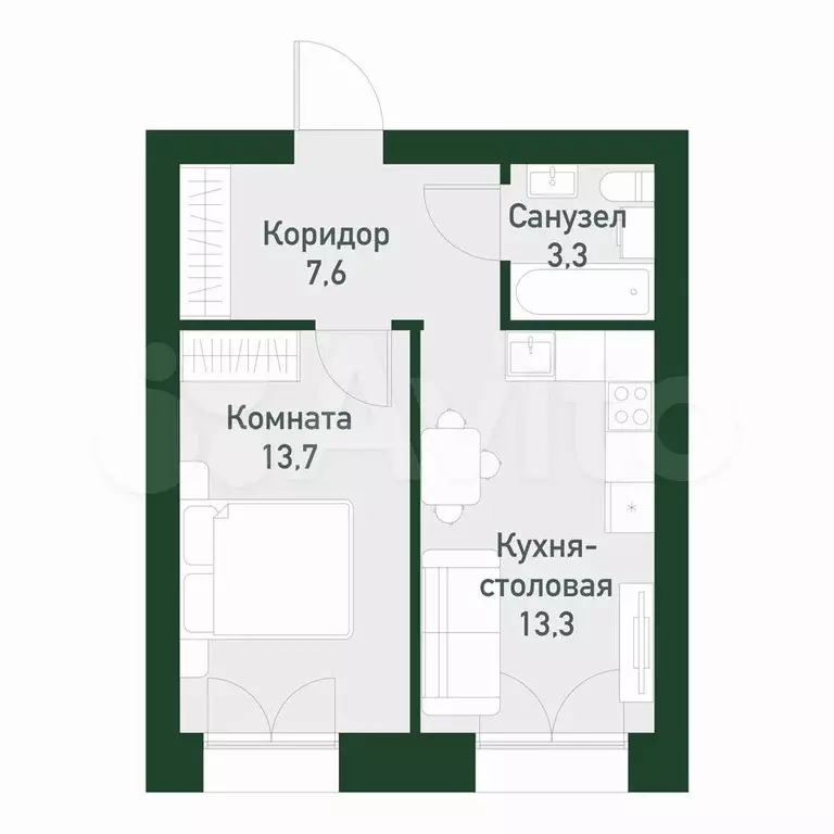 1-к. квартира, 38,2 м, 3/4 эт. - Фото 0