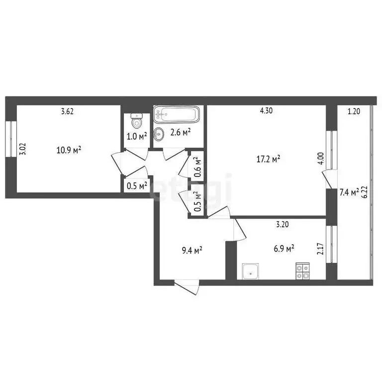 2-комнатная квартира: Череповец, улица Партизана Окинина, 4 (53.3 м) - Фото 0