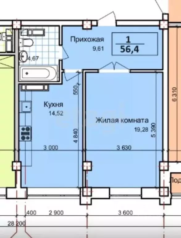 1-к кв. Дагестан, Махачкала ул. Маковая, 1 (56.4 м) - Фото 2