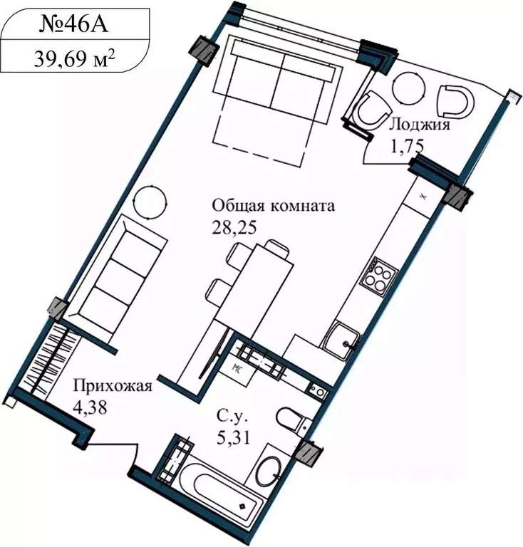 Студия Севастополь ул. Летчиков, 10 (40.8 м) - Фото 0