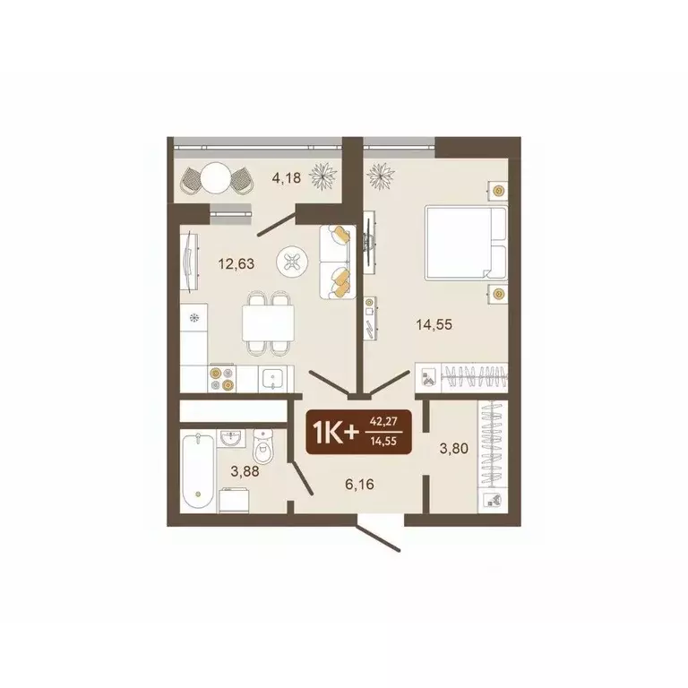1-к кв. Кемеровская область, Новокузнецк Макеевская ул. (42.27 м) - Фото 0