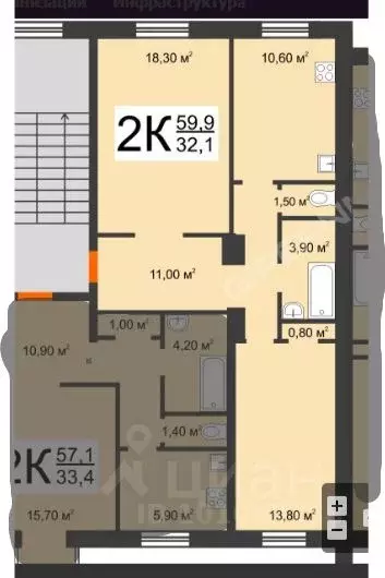 2-к кв. Нижегородская область, Дзержинск просп. Ленина, 59 (59.9 м) - Фото 2