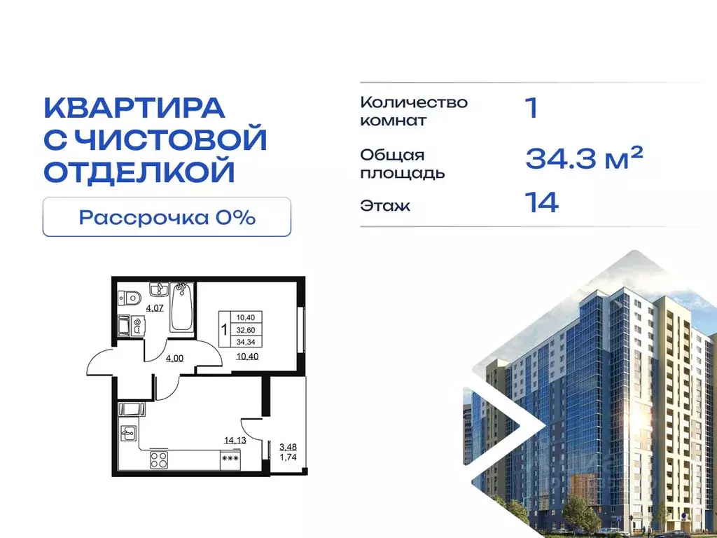 1-к кв. Ленинградская область, Всеволожский район, пос. Бугры ул. ... - Фото 1