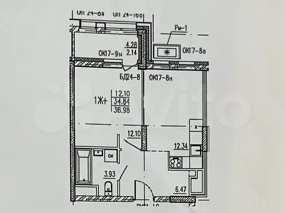 1-к. квартира, 39 м, 3/17 эт. - Фото 0