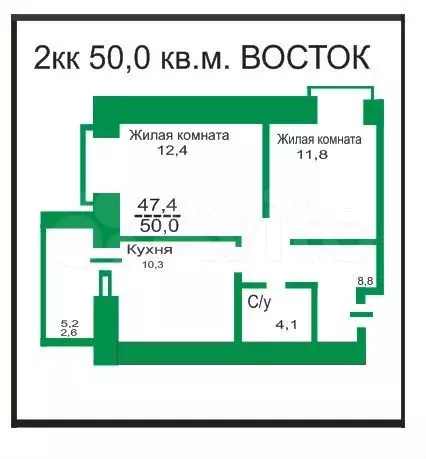 2-к. квартира, 50 м, 6/10 эт. - Фото 1