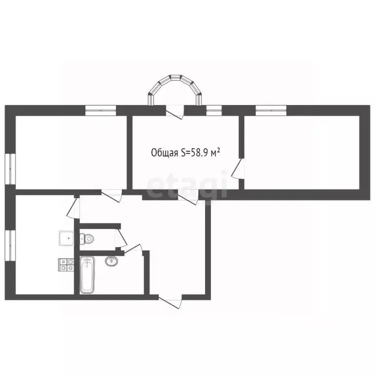 3-к кв. Кемеровская область, Юрга ул. Кирова, 19 (58.9 м) - Фото 1