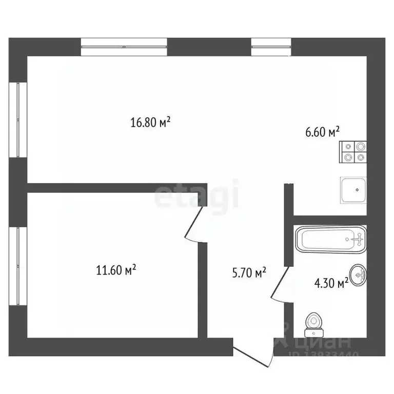 1-к кв. Тюменская область, Тюмень ул. Республики, 204к7 (45.3 м) - Фото 1