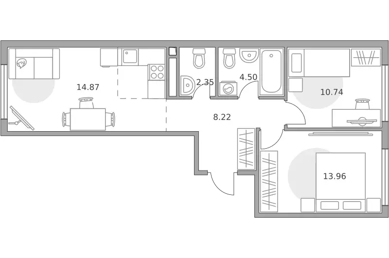 3-к квартира, 58.06 м - Фото 0
