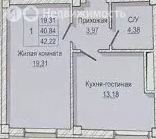 1-комнатная квартира: Нальчик, улица Шогенова, 12 (42.22 м) - Фото 0